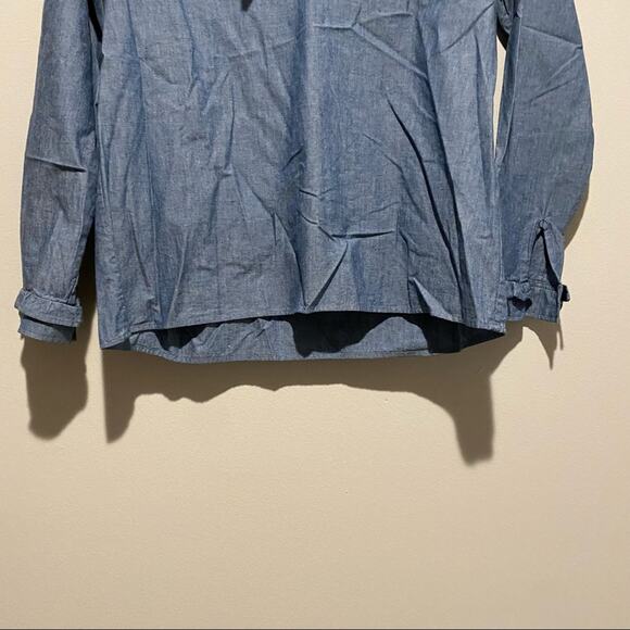 A.P.C. Agathe Ruffle Trimmed Cotton Blend Blouse Blue Top Shirt - Picture 7 of 14